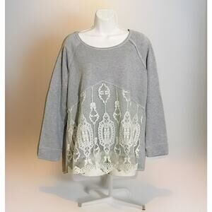 Maurices Pullover Sweater Womens 1X Christmas Holiday Ornaments Lace Gray L/SLV